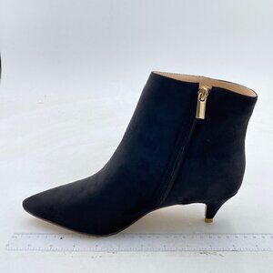 XYD Black Suede Kitten Heel Ankle Boots Pointed Toe Side Zipper Prom Party Shoes